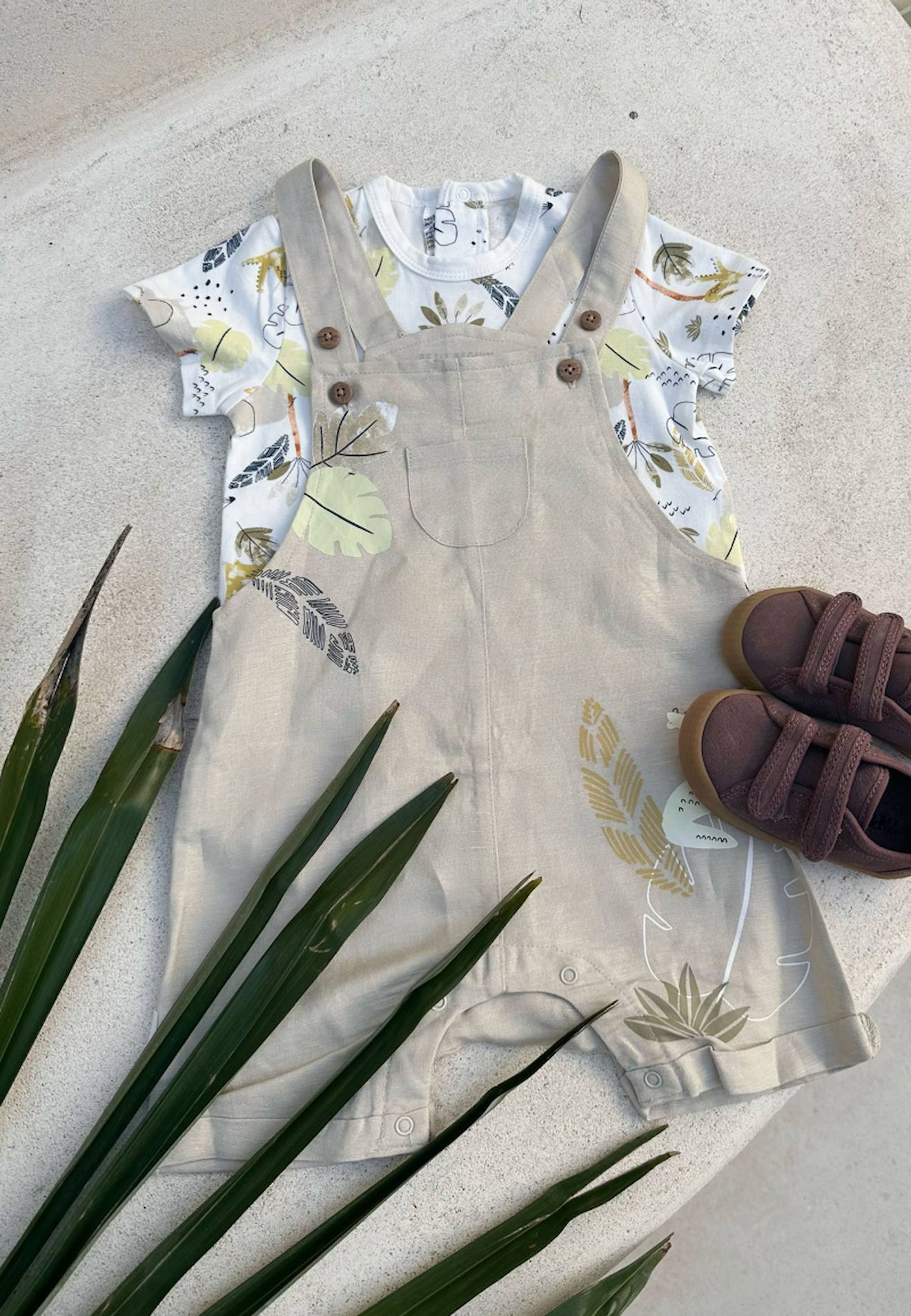 Ensemble Salopette Bébé En Lin Et T-shirt Zagora Sable