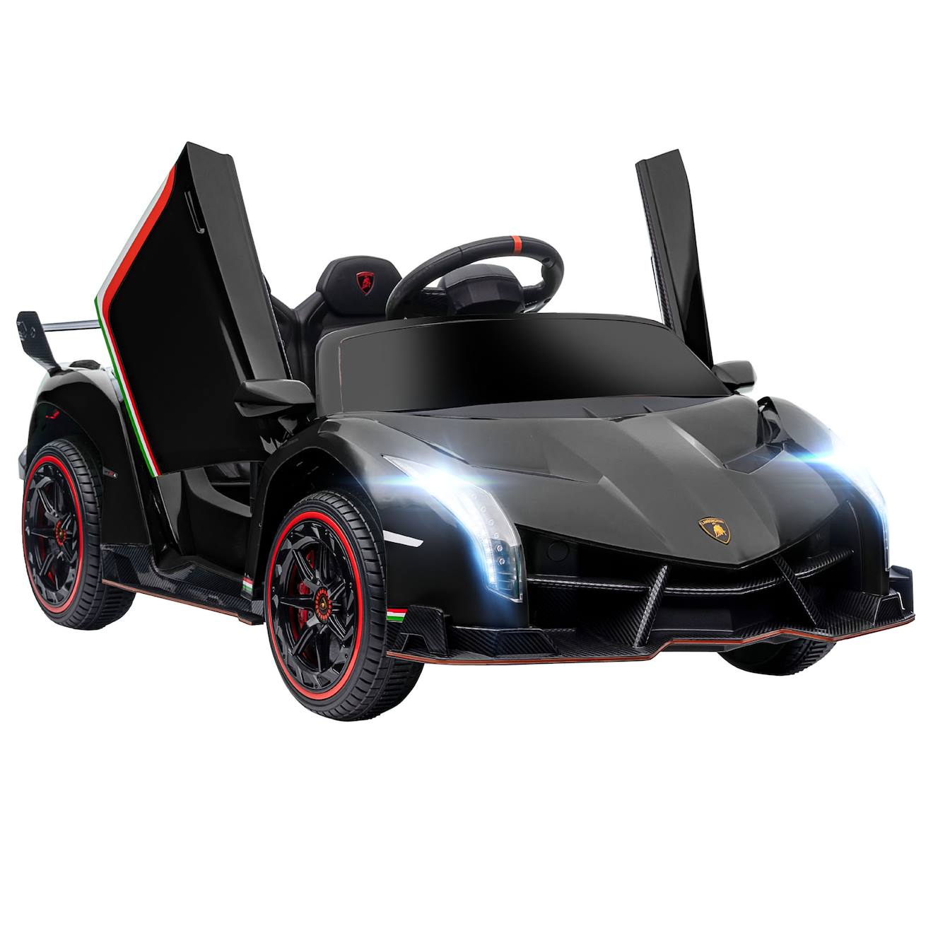 Voiture Électrique Enfant Lamborghini Veneno V. Max. 7 Km/h Télécommande Ouverture Portes Effets Sonores Lumineux Noir