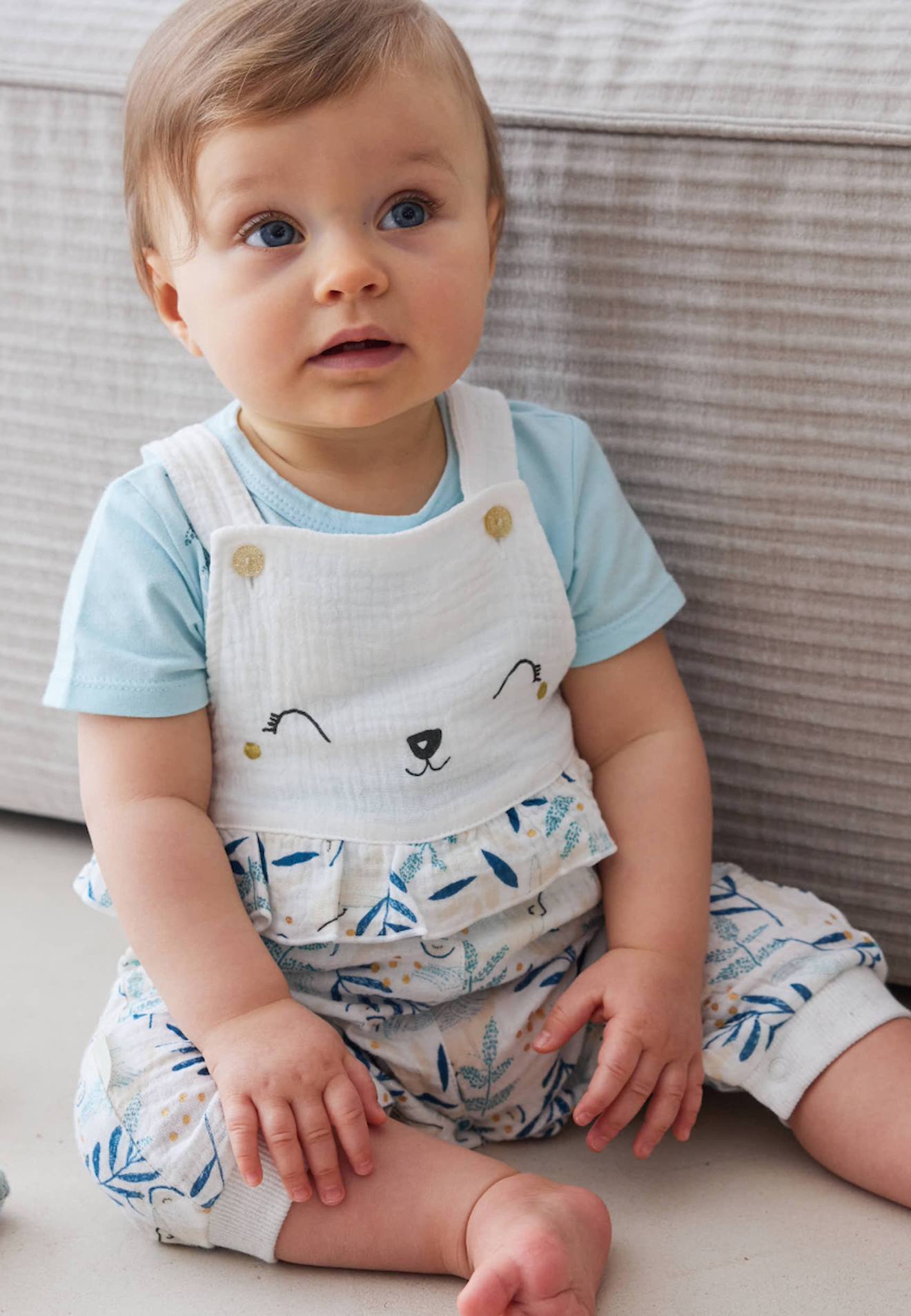 Ensemble Salopette Bébé En Gaze De Coton Et T-shirt Iskia Bleu