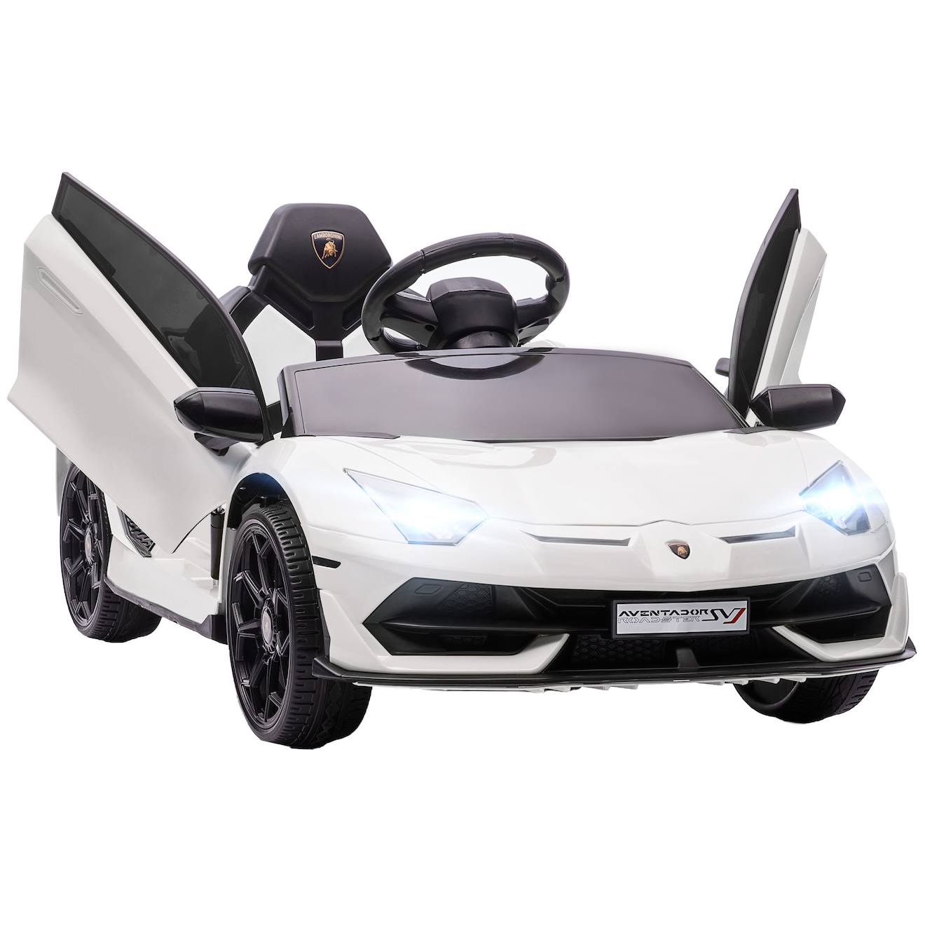 Voiture Électrique Enfant Lamborghini Aventador Roadster Svj Télécommande Effets Sonores Lumineux Blanc