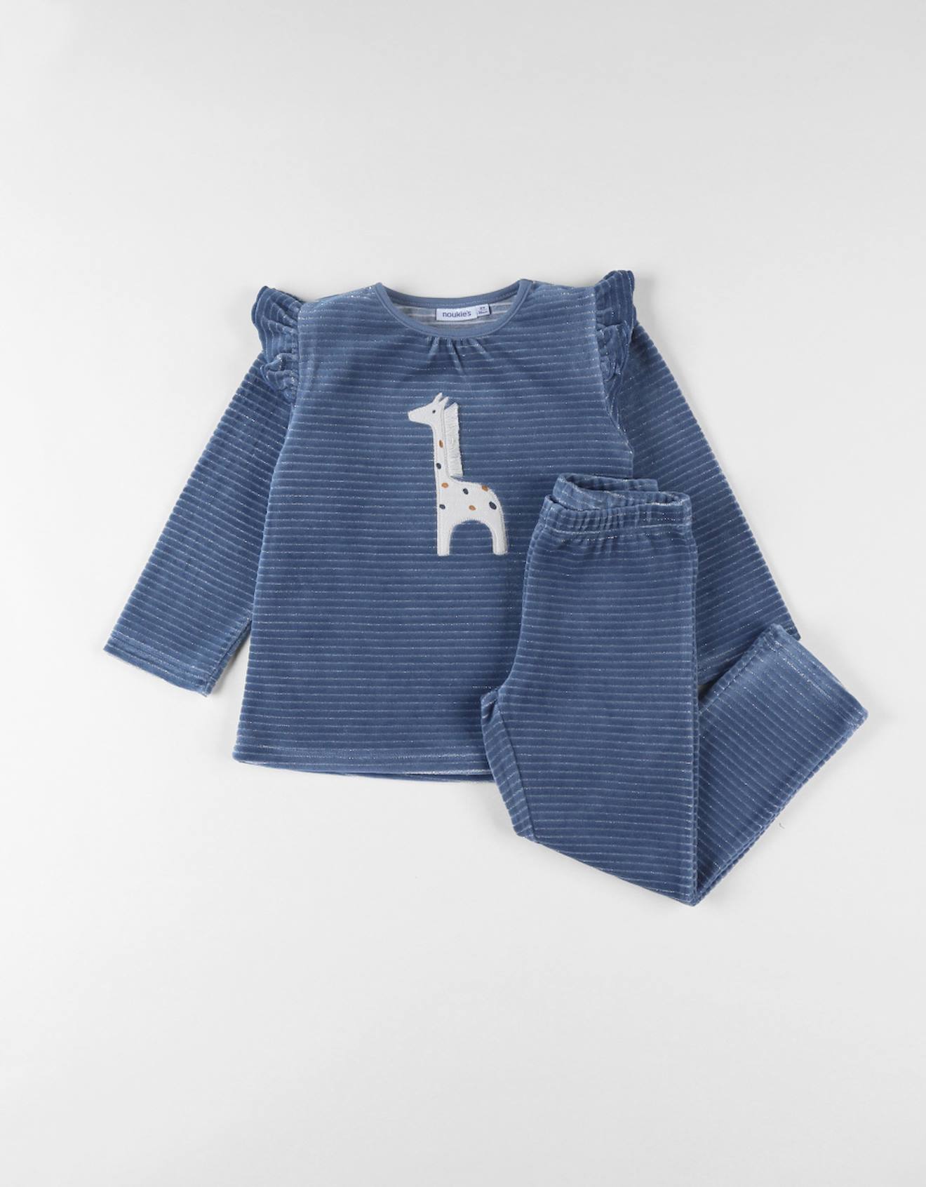 Pyjama En Velours Côtelé Girafe Bleu