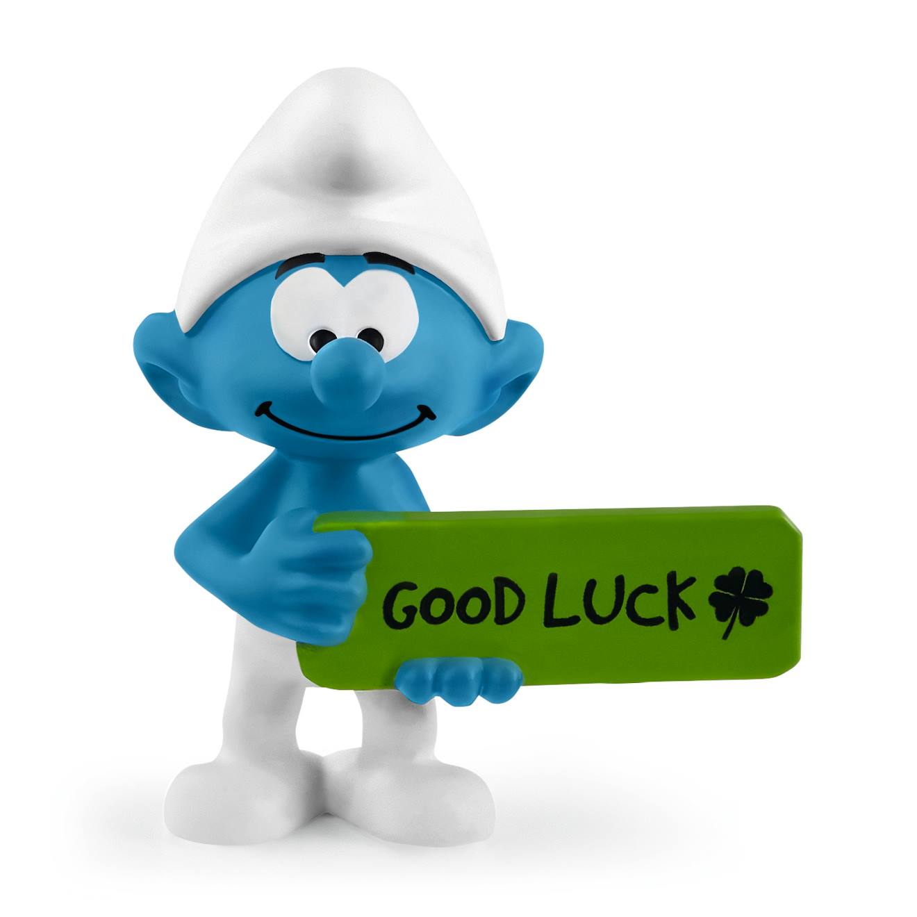 Figurine Schtroumpf Avec Panneau Good Luck Bleu
