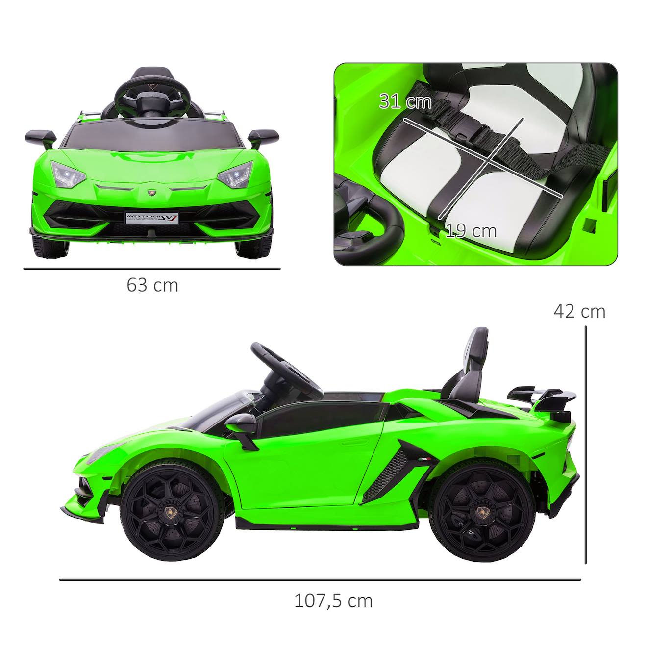 Voiture Électrique Enfant Lamborghini Aventador Roadster Svj Télécommande Effets Sonores Lumineux Vert (Homcom) - Image 2