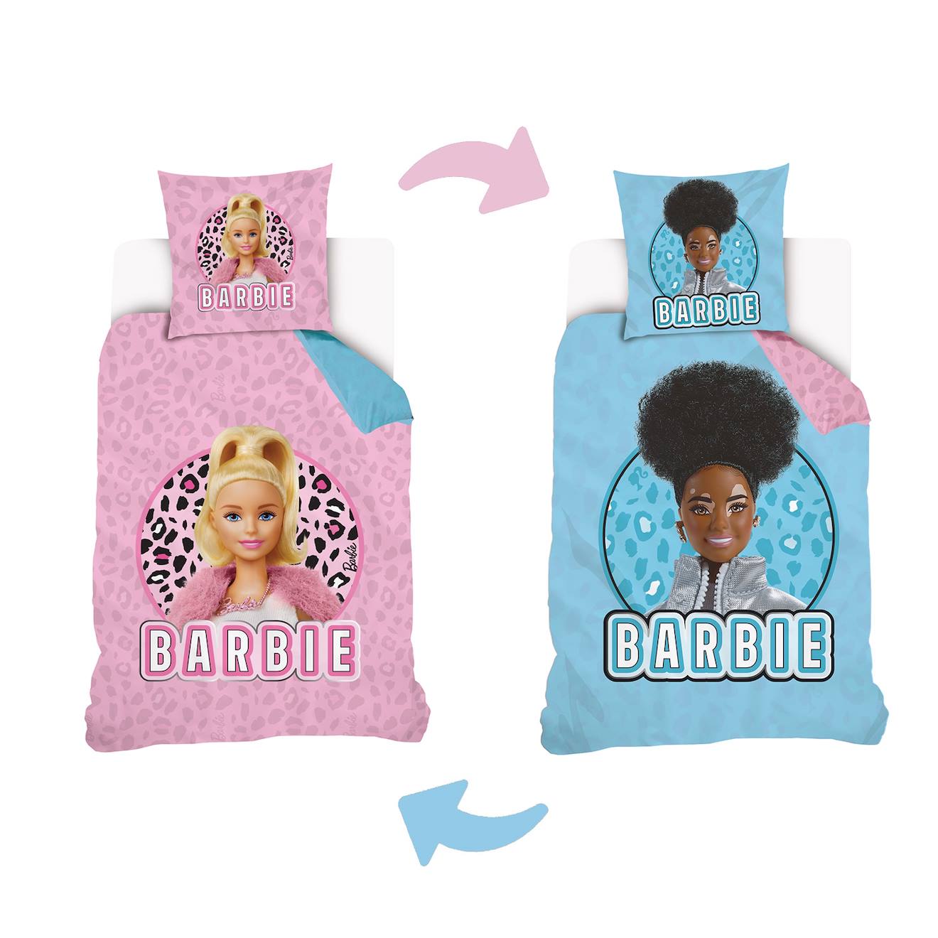 Housse de couette barbie réversible coton rose