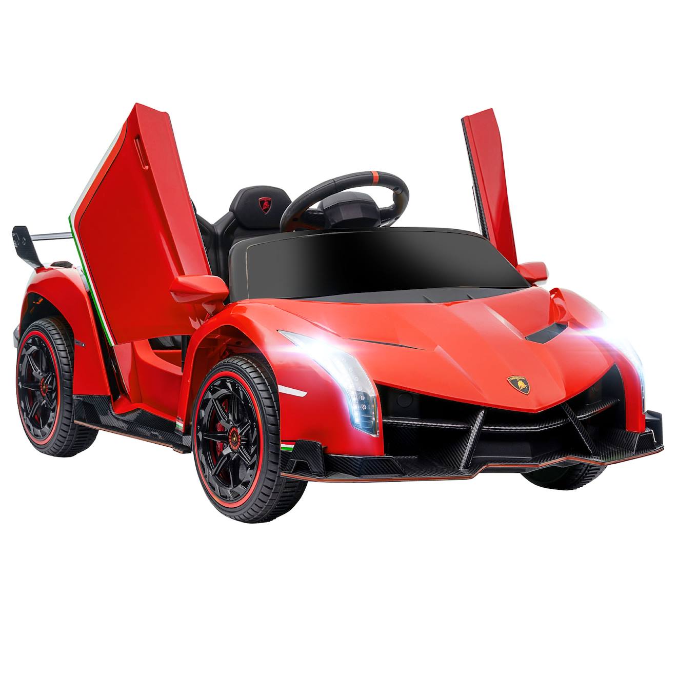 Voiture Électrique Enfant Lamborghini Veneno V. Max. 7 Km/h Télécommande Ouverture Portes Effets Sonores Lumineux Rouge