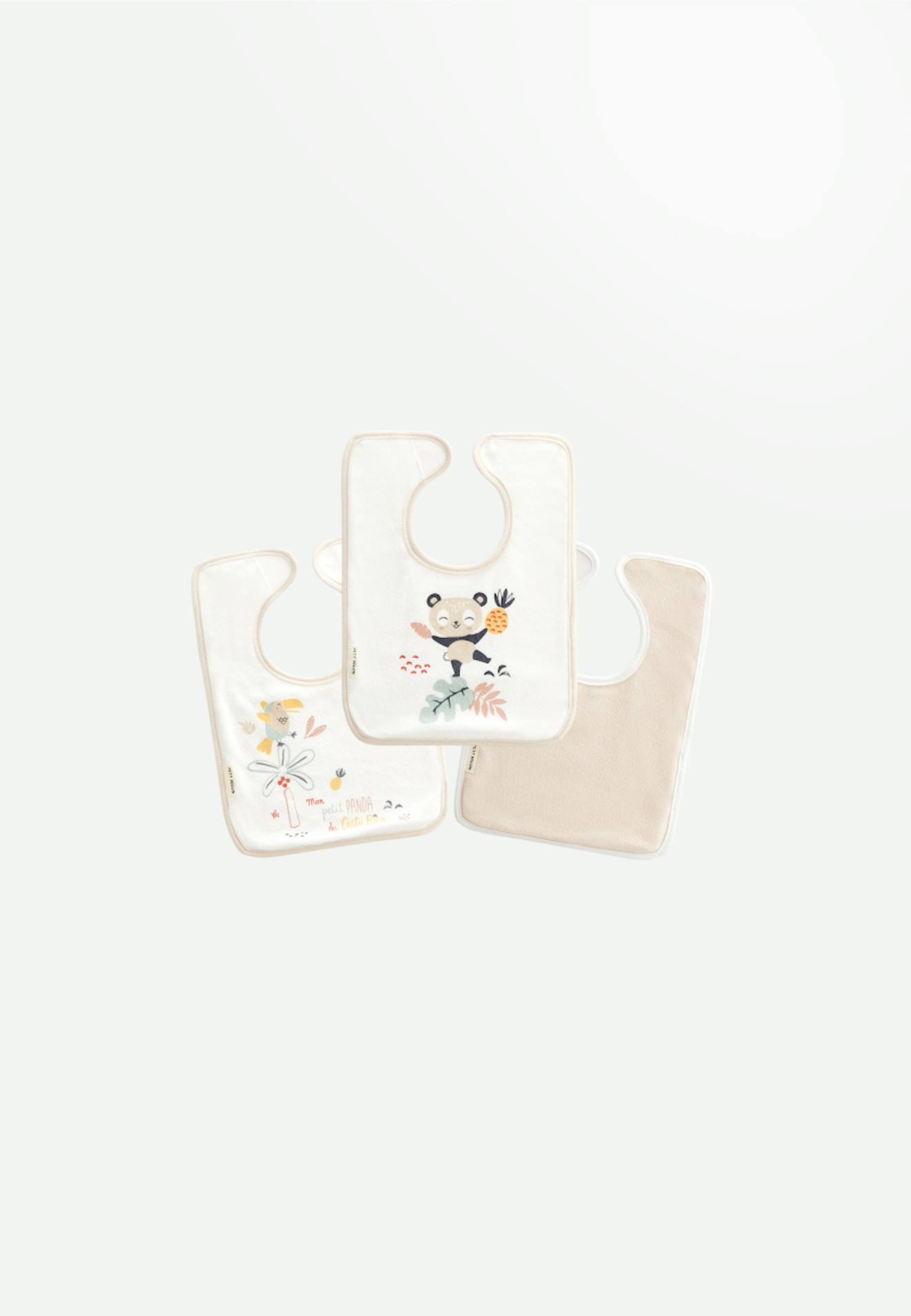 Lot De 3 Bavoirs Bébé Baby Panda Ecru