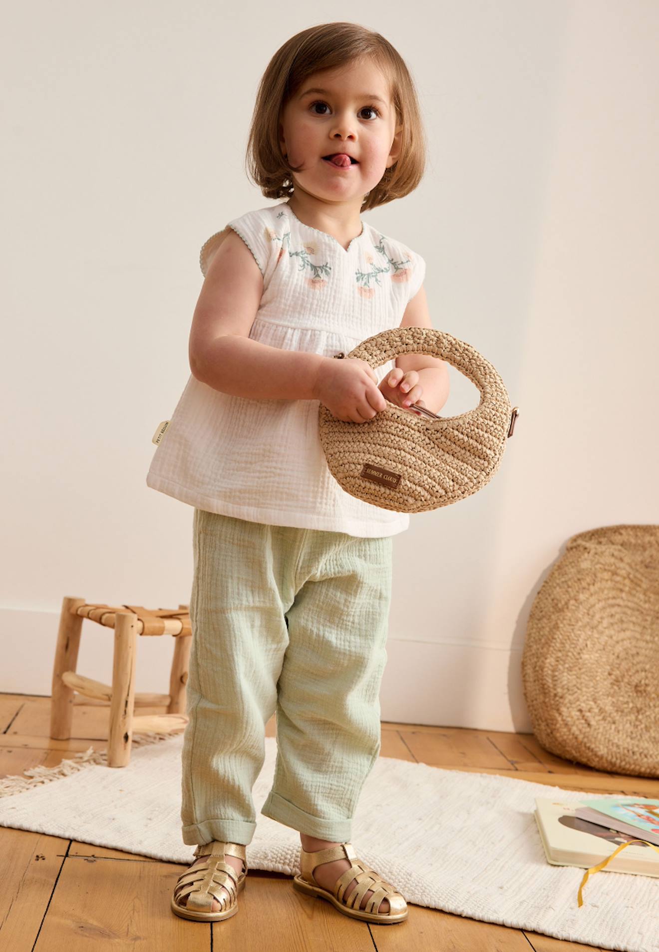 Ensemble Enfant Blouse Et Pantalon En Gaze De Coton Arya Ecru