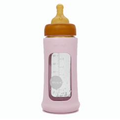 Puériculture-Repas-Biberonnerie-Biberon en verre avec housse de protection - seafoam blue - 250 ml