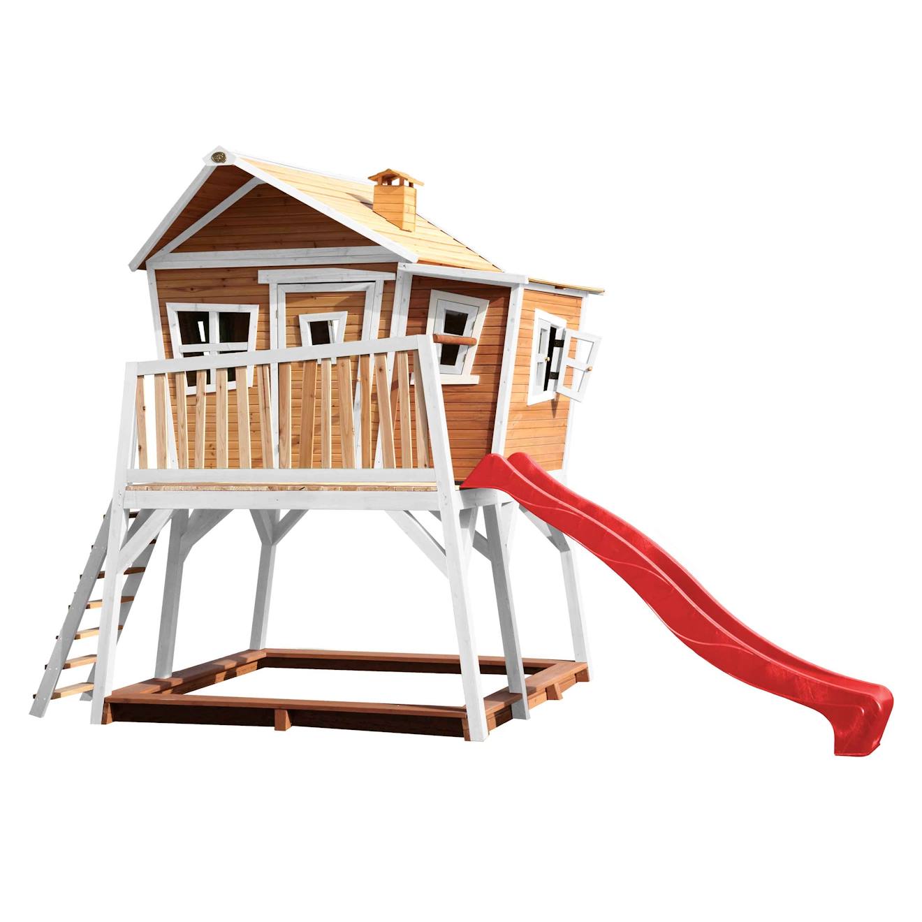 Cabane En Bois Avec Toboggan Rouge