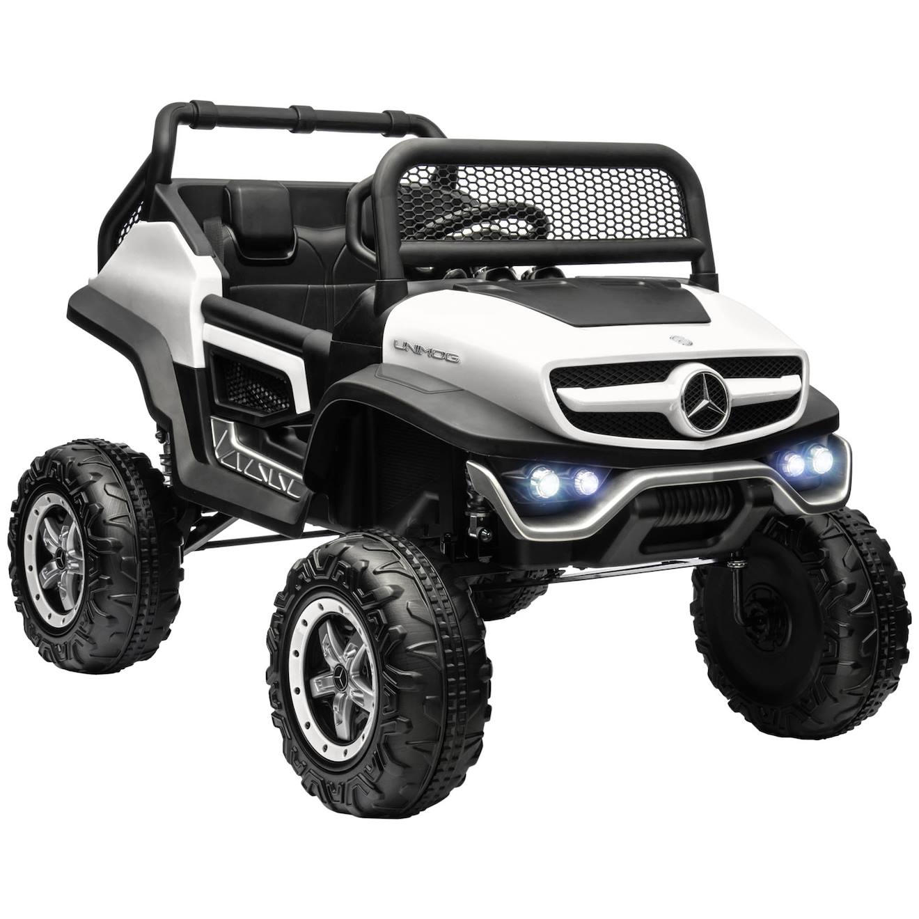 Voiture Électrique 4x4 Enfant 12 V Mercedes-benz Unimog Télécommande Effets Lumineux Sonores Blanc