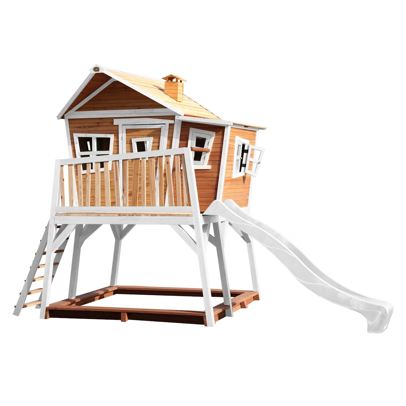 Cabane En Bois Avec Toboggan Blanc