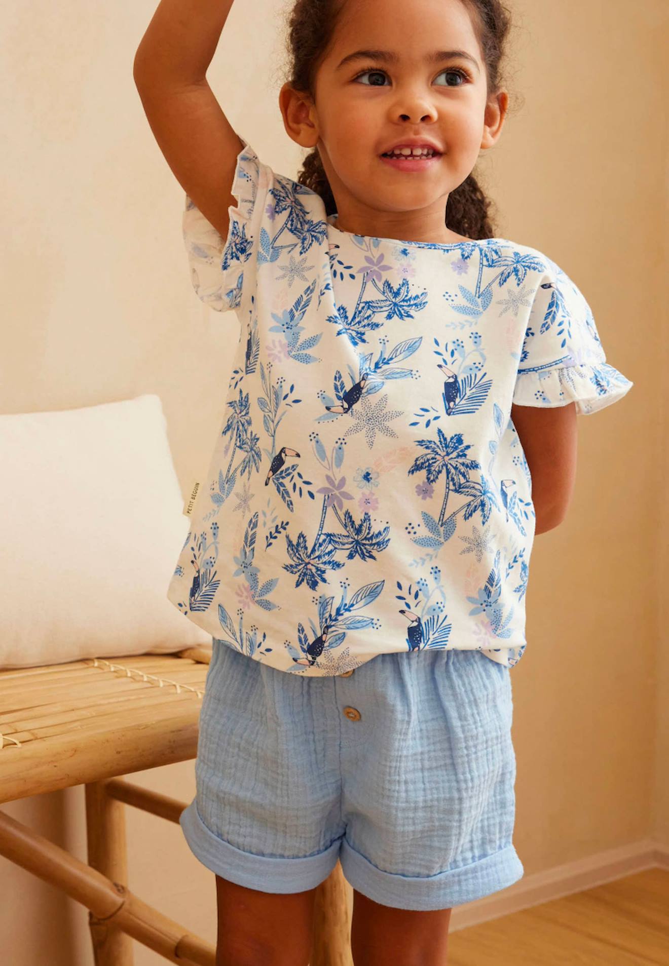 Short Enfant En Gaze De Coton Moorea Bleu