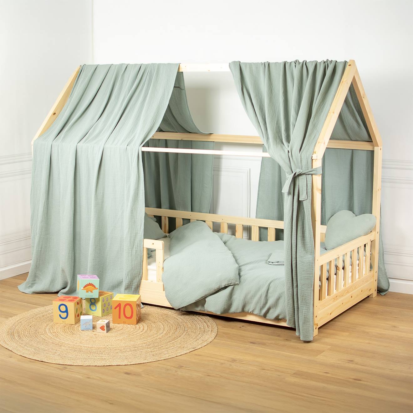 Sevira kids - Ciel De Lit Cabane En Gaze De Coton Duo 360 Cm Vert