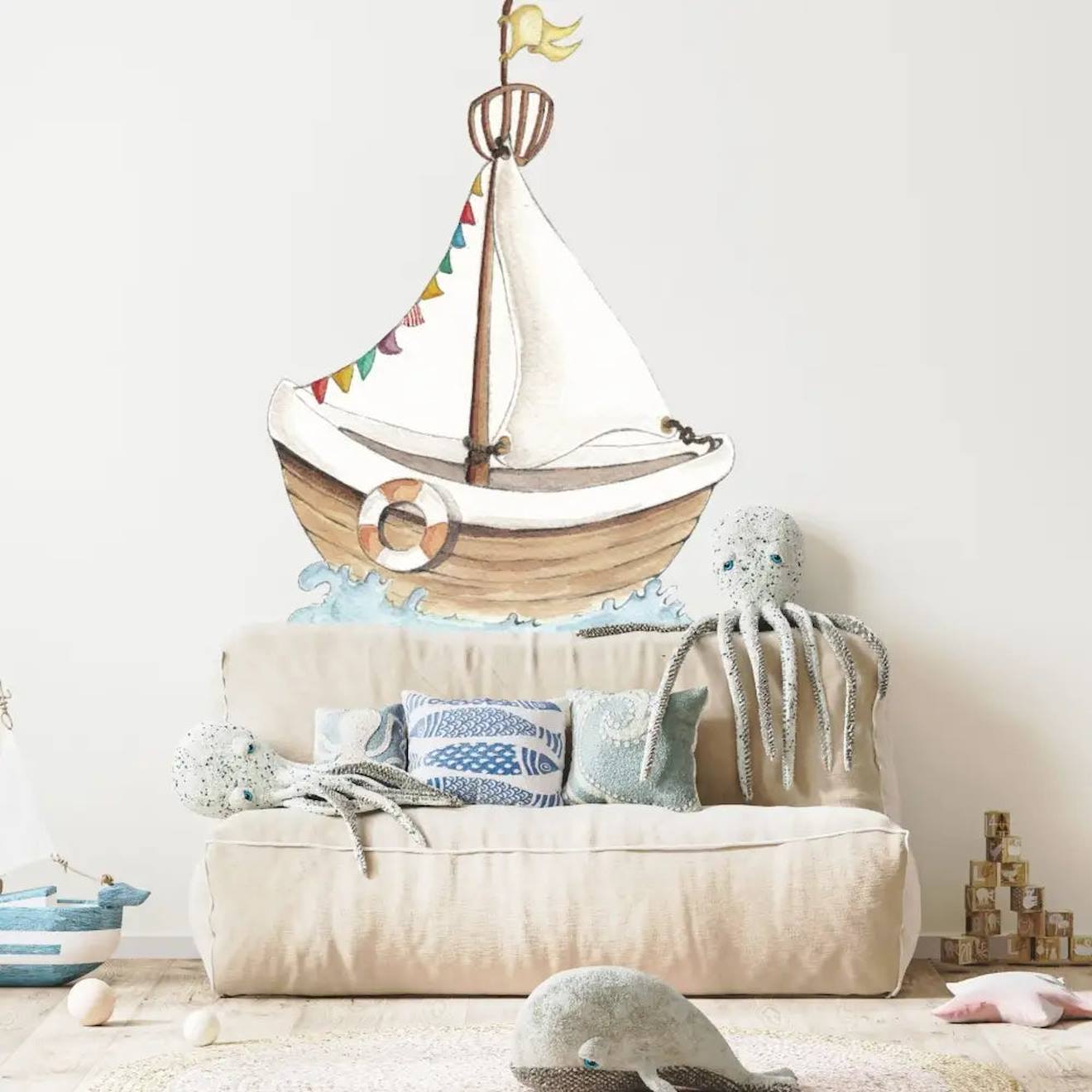 Sticker Mural tête De Lit Enfant Petit Bateau Multicolore