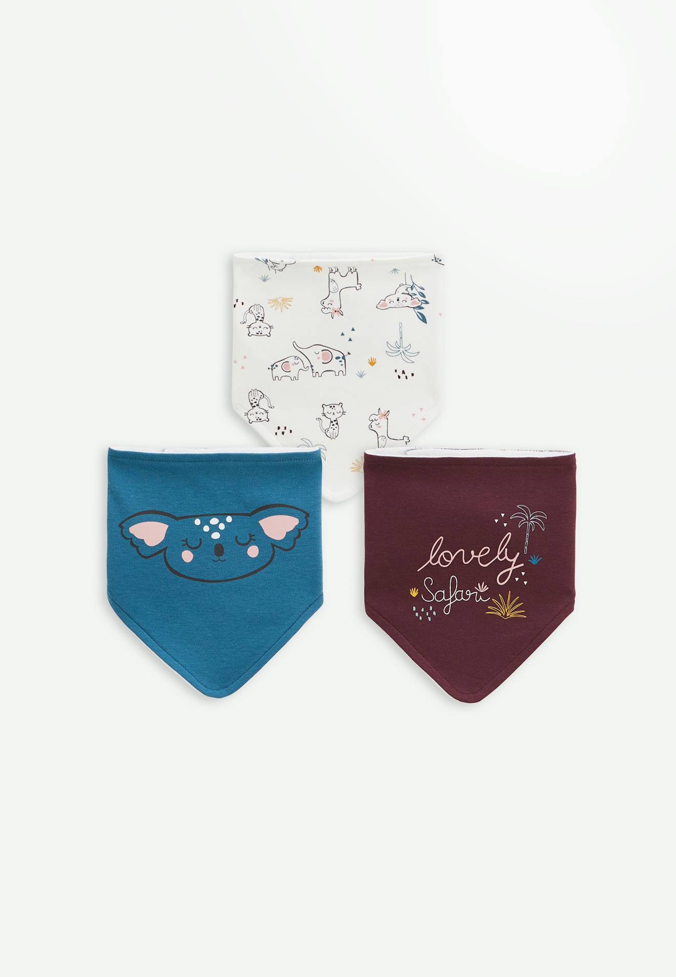 Lot De 3 Bavoirs Foulards Lovely Safari Bleu