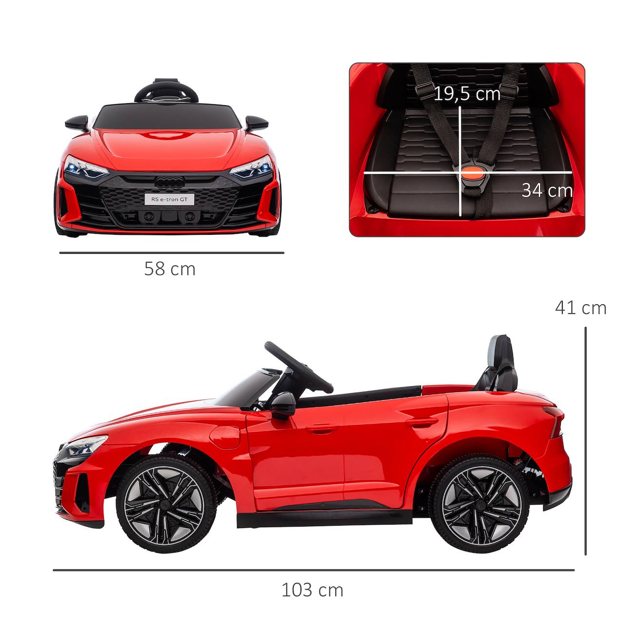 Voiture Électrique Enfant Audi Rs E-tron Gt V. Max. 5 Km/h Télécommande Effets Sonores Lumineux Rouge (Homcom) - Image 2