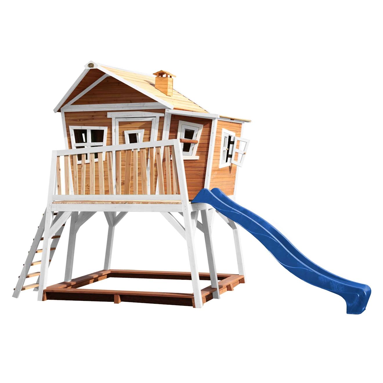 Cabane En Bois Avec Toboggan Bleu