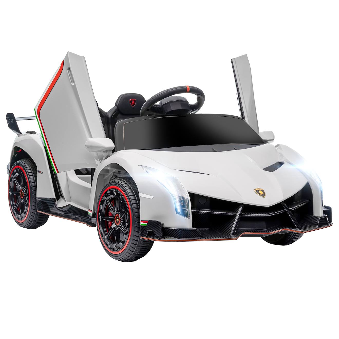 Voiture Électrique Enfant Lamborghini Veneno V. Max. 7 Km/h Télécommande Ouverture Portes Effets Sonores Lumineux Blanc