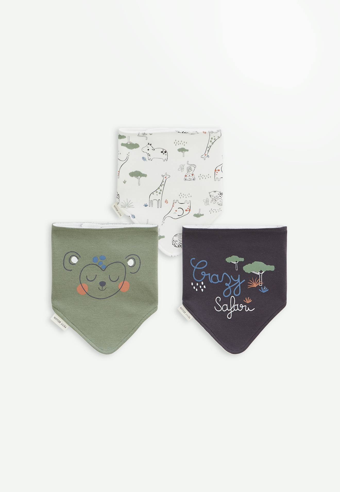 Lot De 3 Bavoirs Foulards Crazy Safari Vert