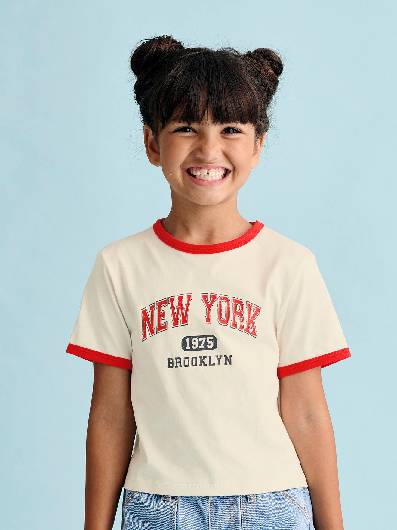 T-shirt cropped esprit collège fille écru