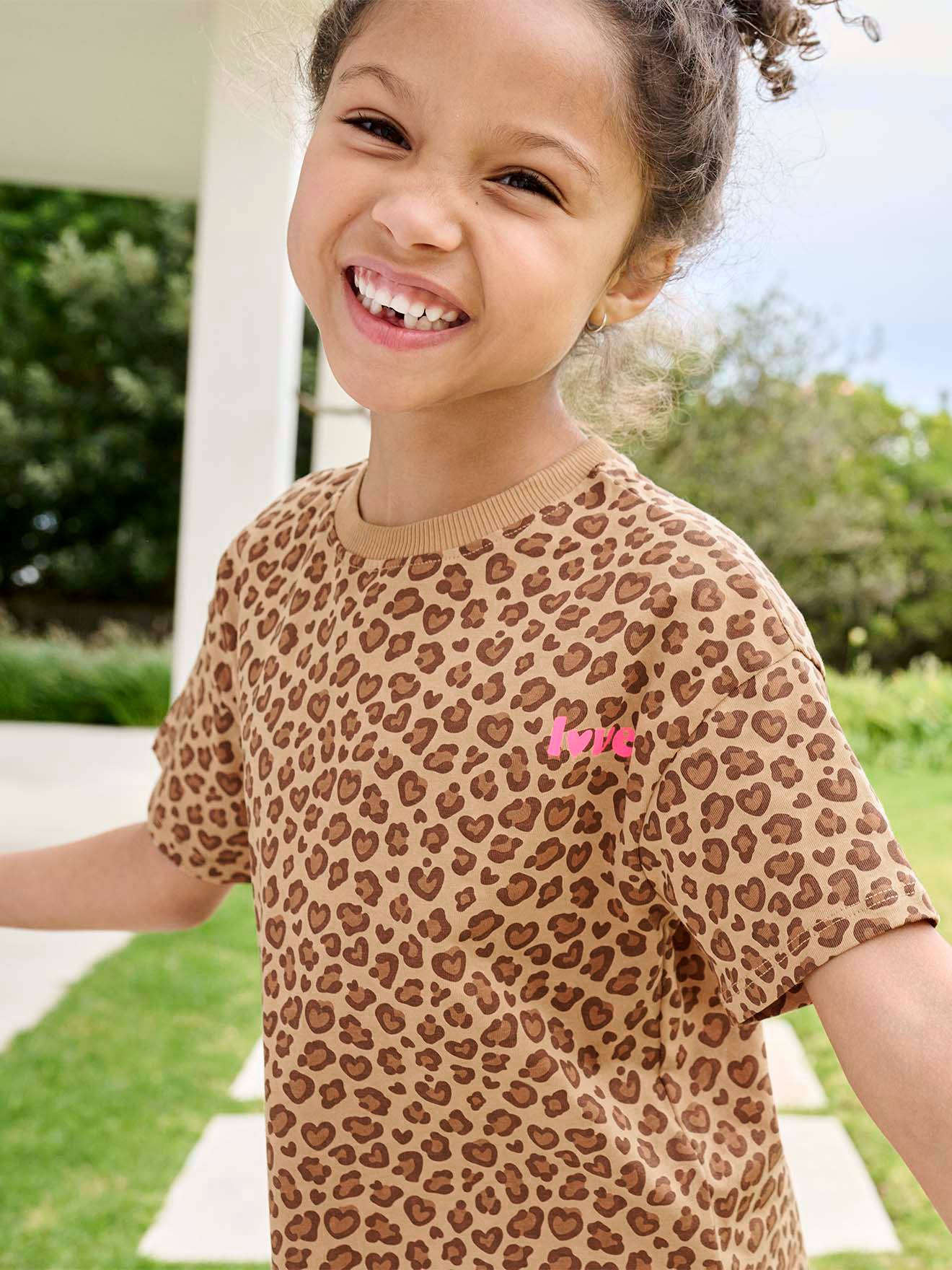 T-shirt fille imprimé manches courtes léopard