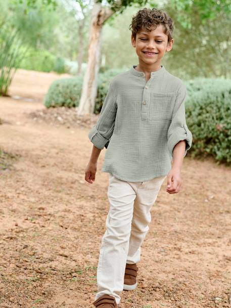Chemise en gaze de coton personnalisable garçon manches retroussables Bleu moyen+bleu pétrole+écru+vert+vert d'eau 36 - vertbaudet enfant 