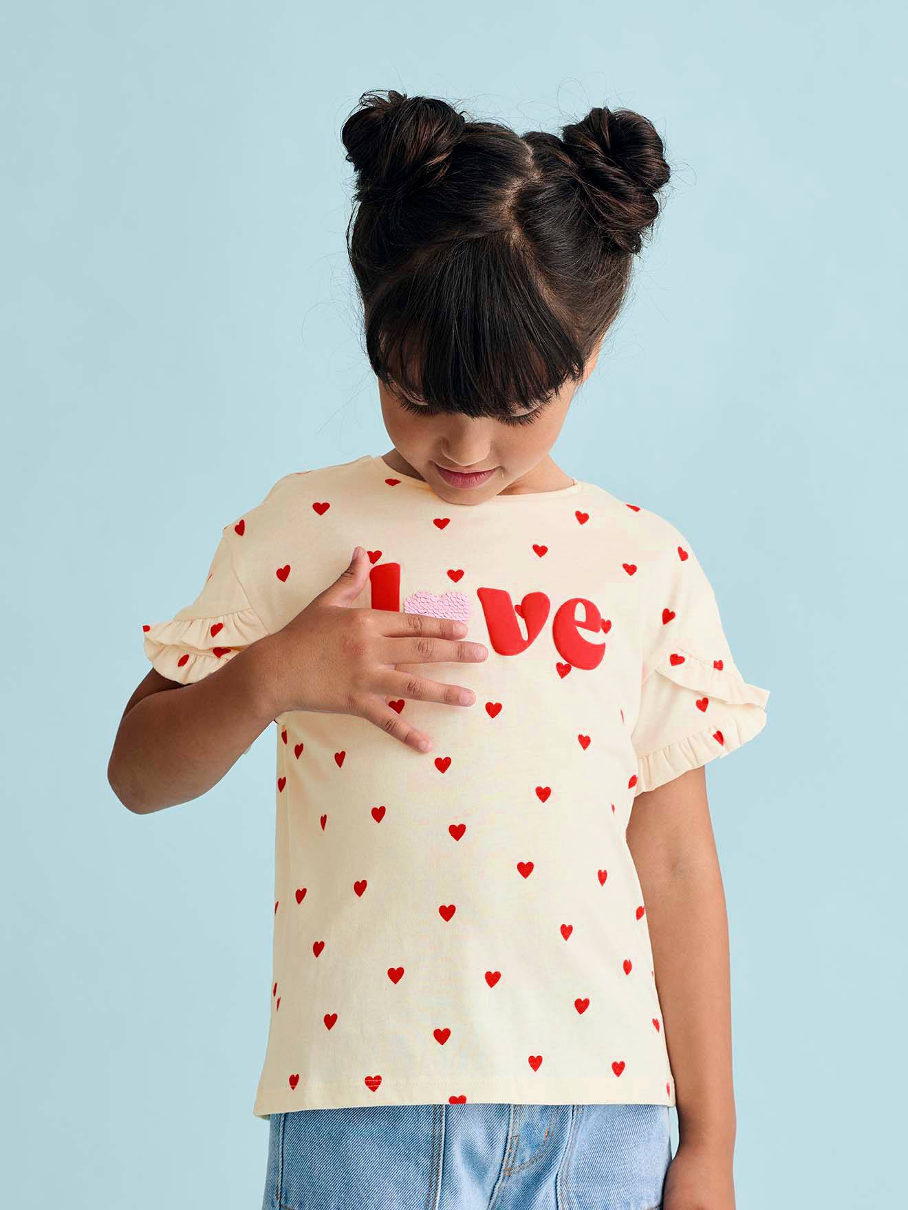 Tee-shirt fantaisie fille manches courtes écru