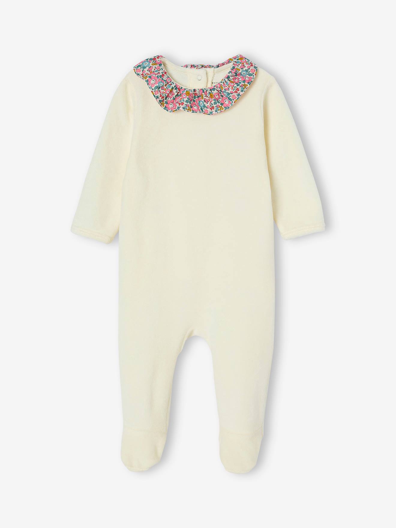 Pyjama bébé fille velours et tissu Liberty personnalisable écru
