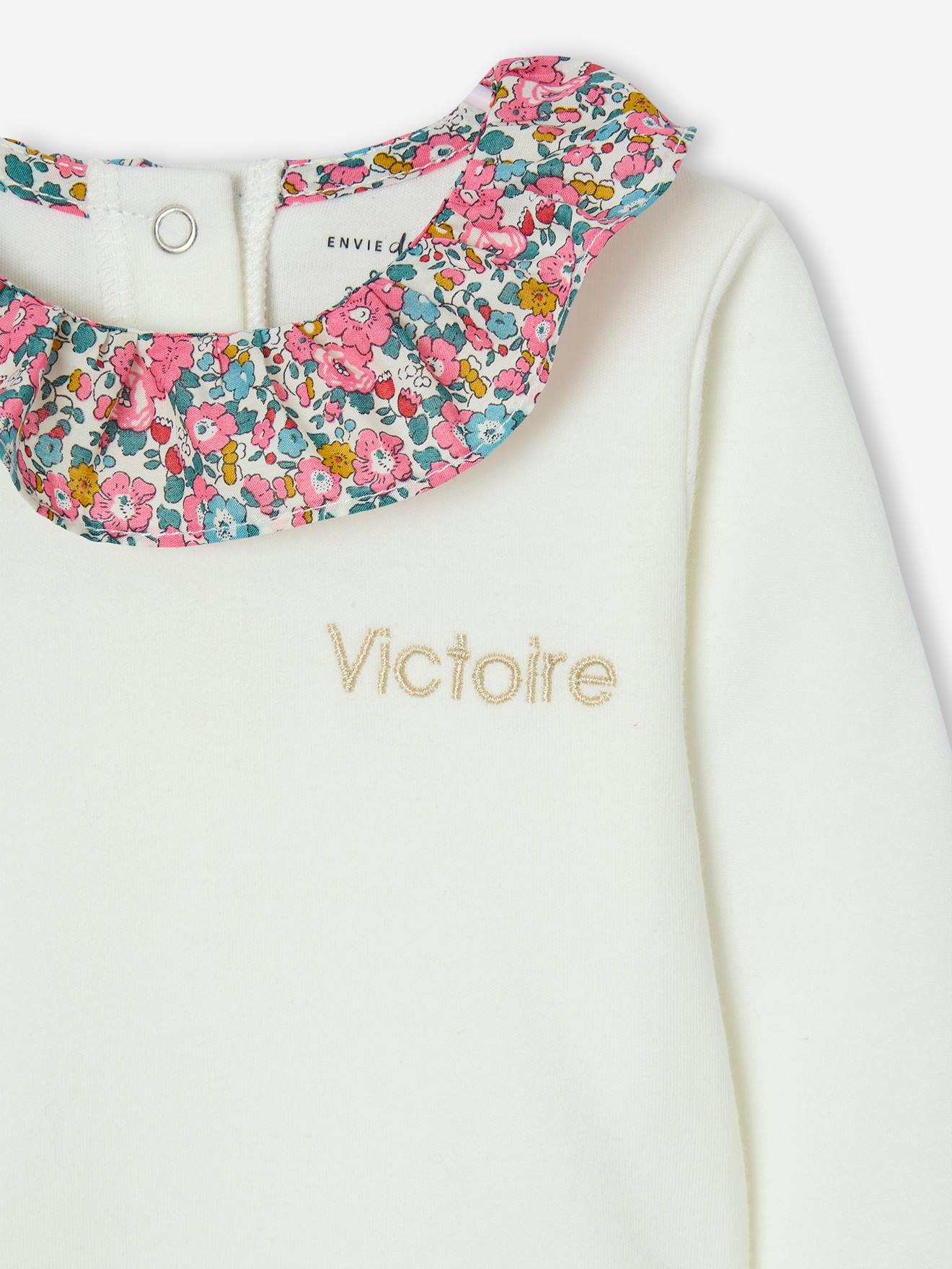 Body bébé fille évolutif col en tissu Liberty personnalisable écru (Envie De Fraise) - Image 2
