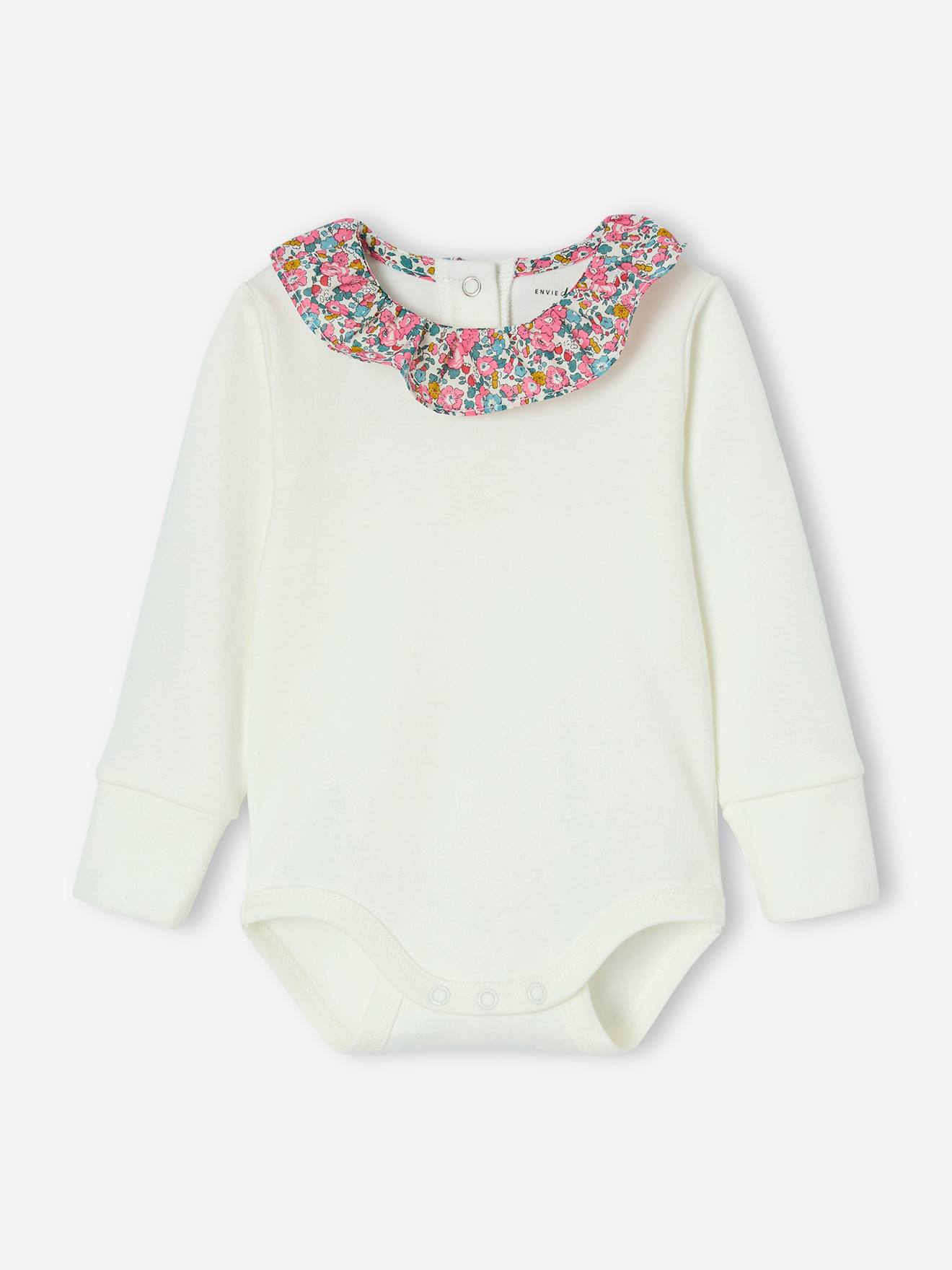 Body bébé fille évolutif col en tissu Liberty personnalisable écru