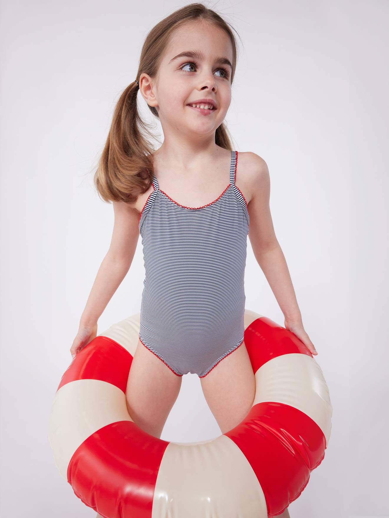 Maillot de bain 1 pièce à rayures fille bleu