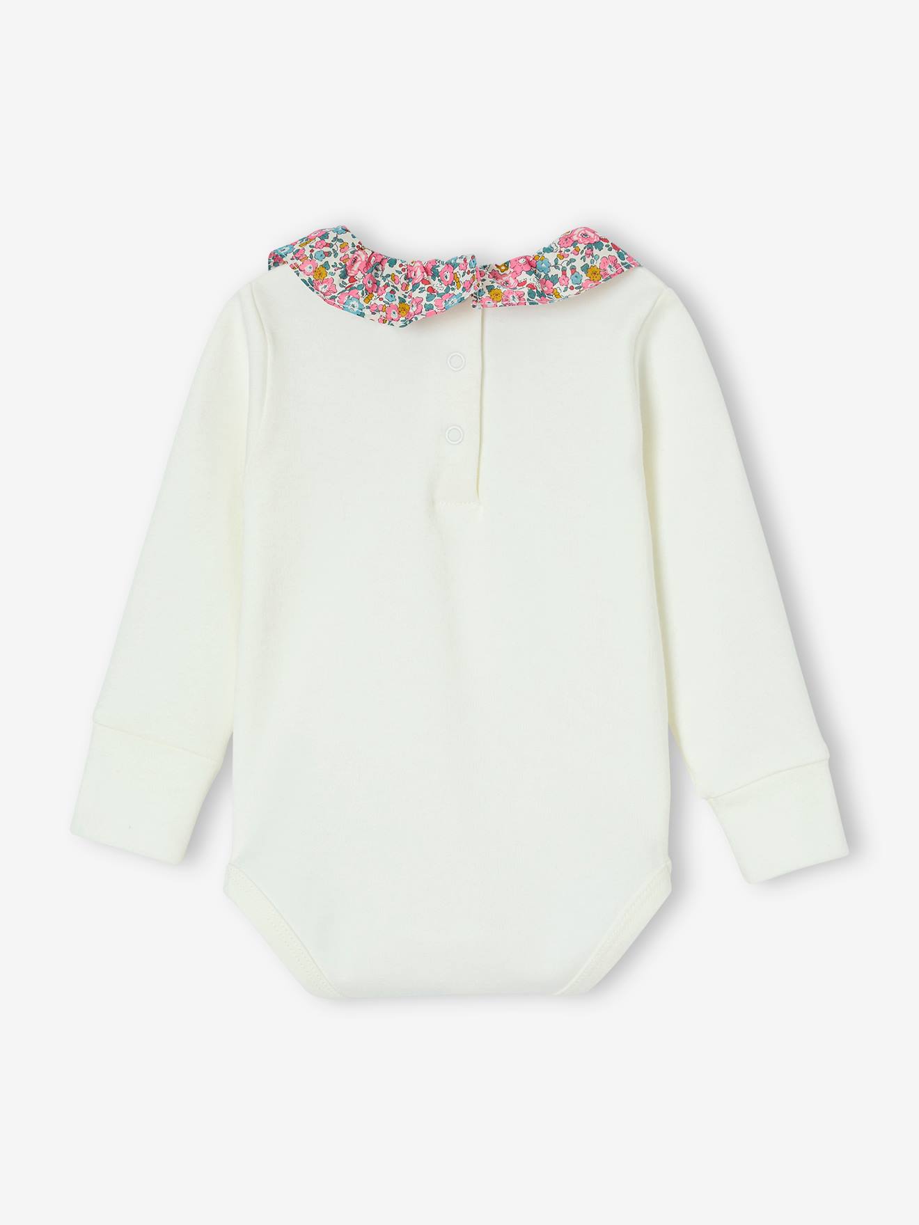 Body bébé fille évolutif col en tissu Liberty personnalisable écru (Envie De Fraise) - Image 1