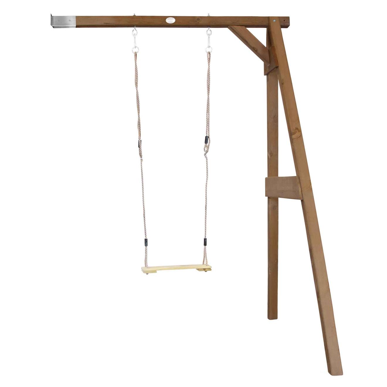 Portique En Bois Avec Balançoire Siège Nid Rond Marron