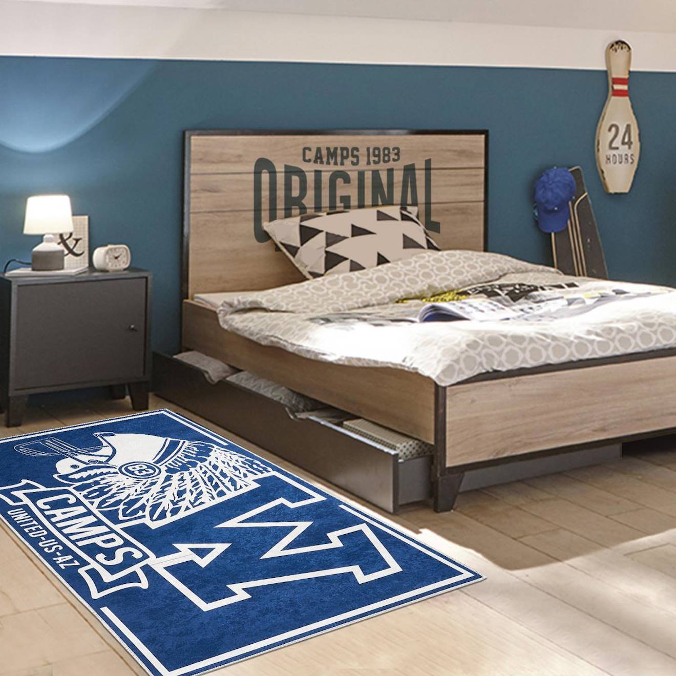 Tapis Enfant Tissé Indian Bleu