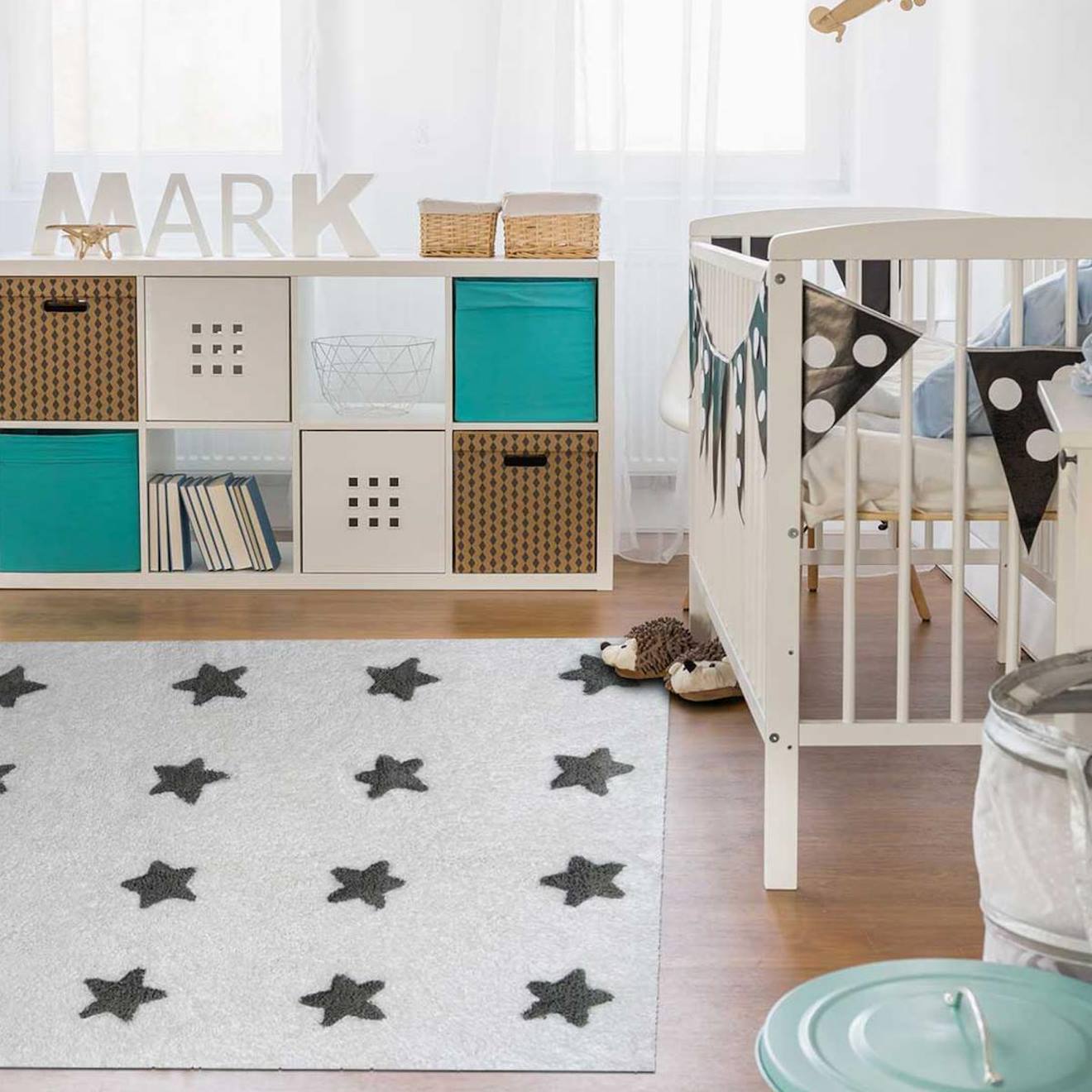 Tapis Enfant Fait Main En Coton Etoile Blanc