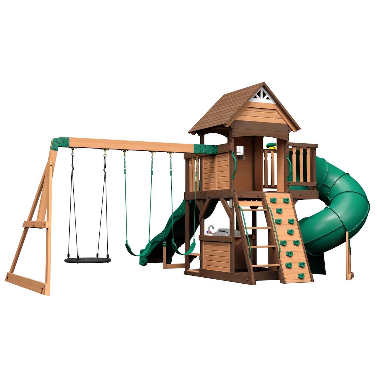 Aire De Jeux Avec Toboggan Droit Et Tubulaire Marron