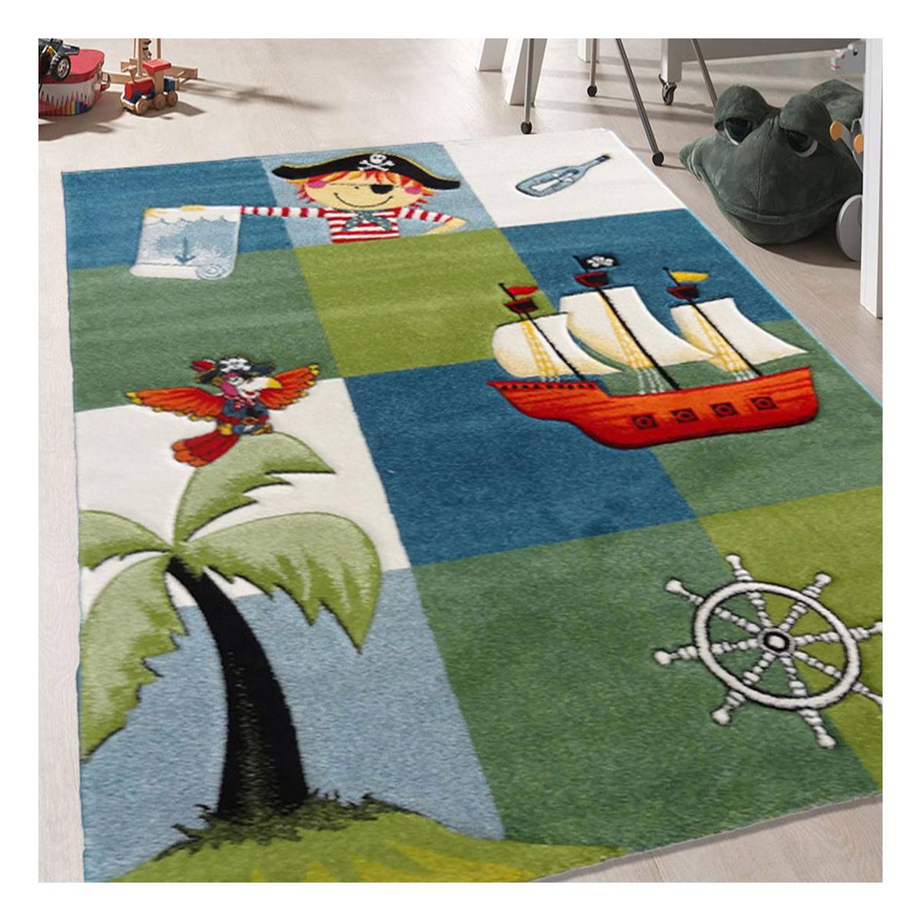 Tapis Enfant Tissé Pirate Bleu