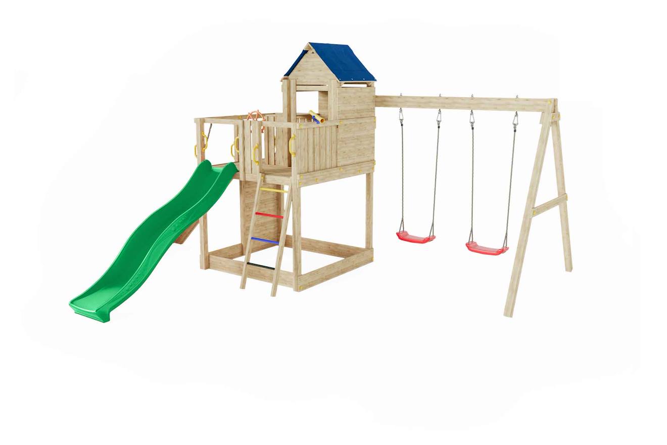 Aire De Jeux En Bois Spacieuse Avec 2 Balançoires Et Toboggan Marron