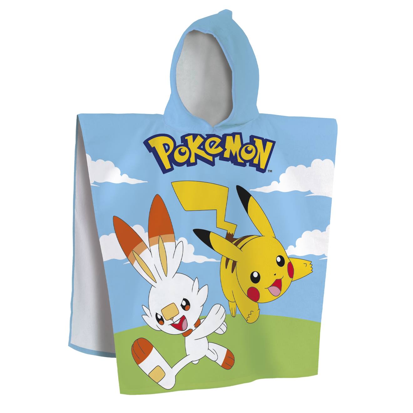 Cape De Bain Imprimée 100% Coton, Pokemon Grass Bleu Ciel