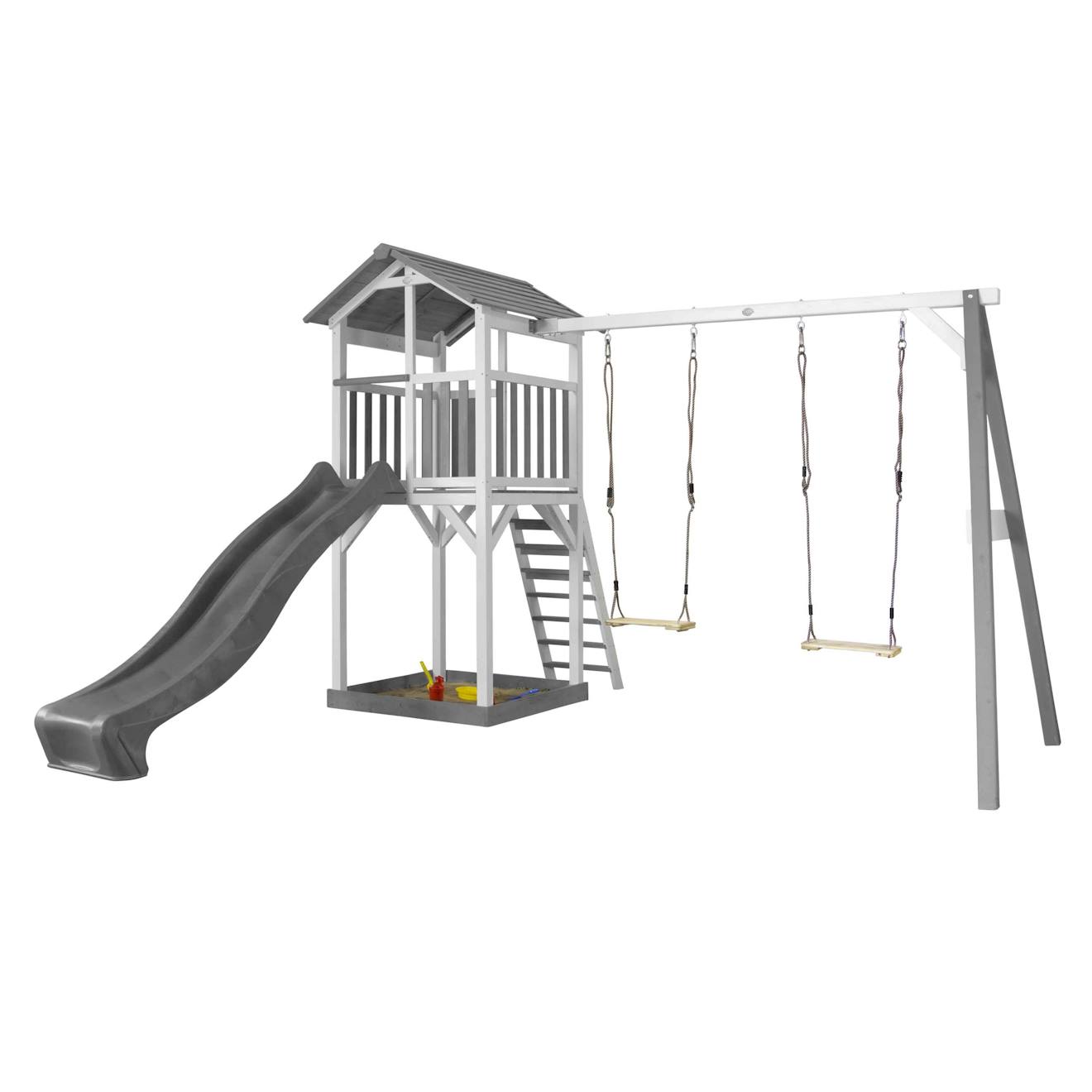 Aire De Jeux Avec 2 Balançoires Et Toboggan Gris