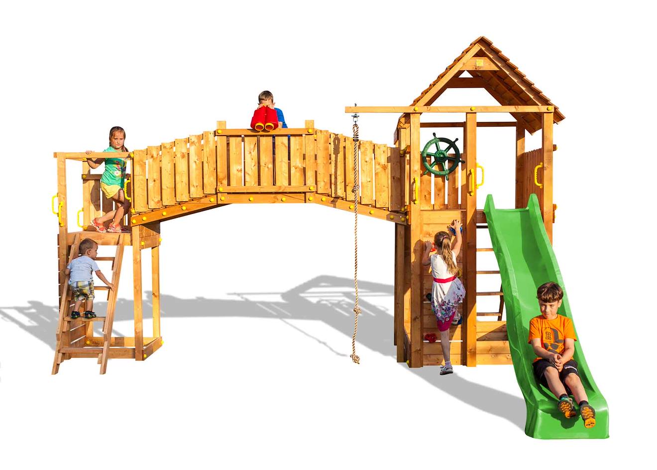 Aire De Jeux En Bois Multiactivités Avec Toboggan Marron