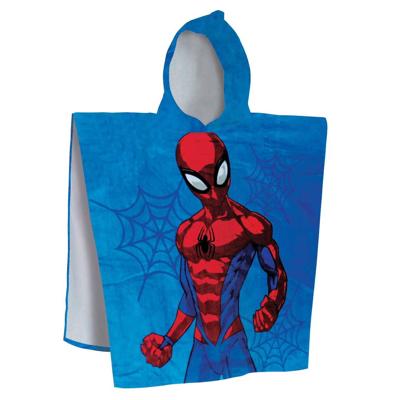Cape De Bain Imprimée 100% Coton, Spiderman Hero Bleu