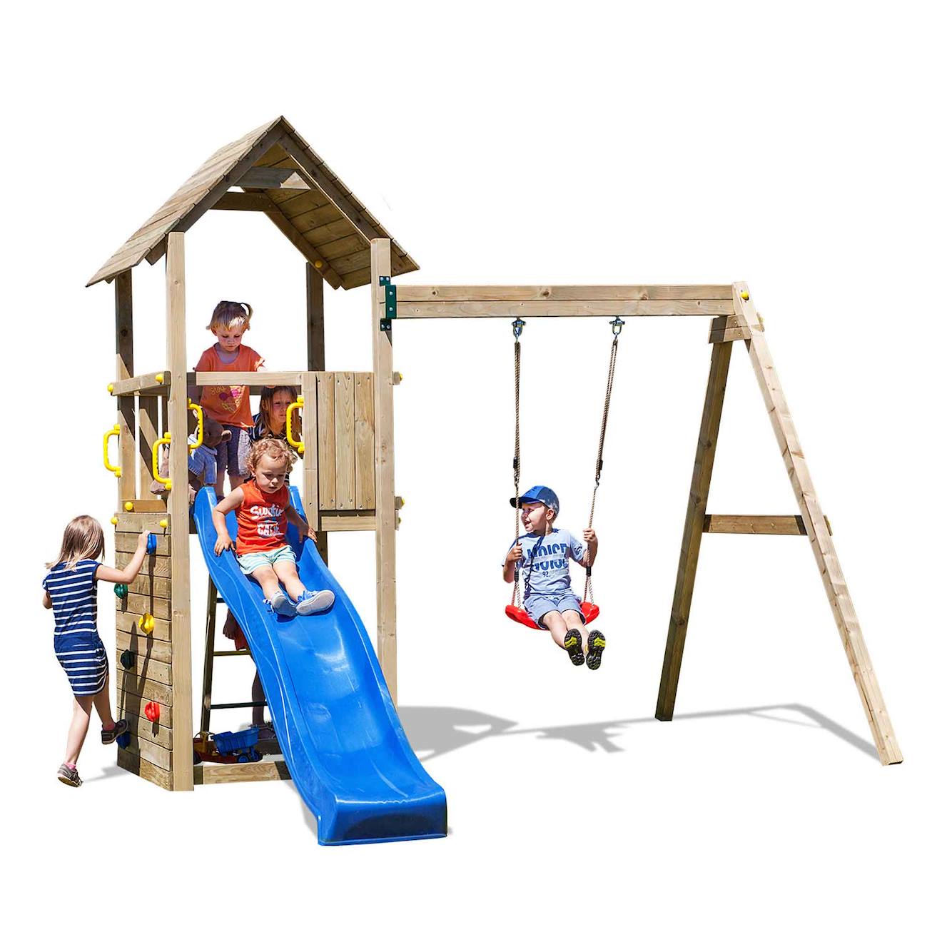Aire De Jeux En Bois Avec Toboggan Et 1 Balançoire Marron