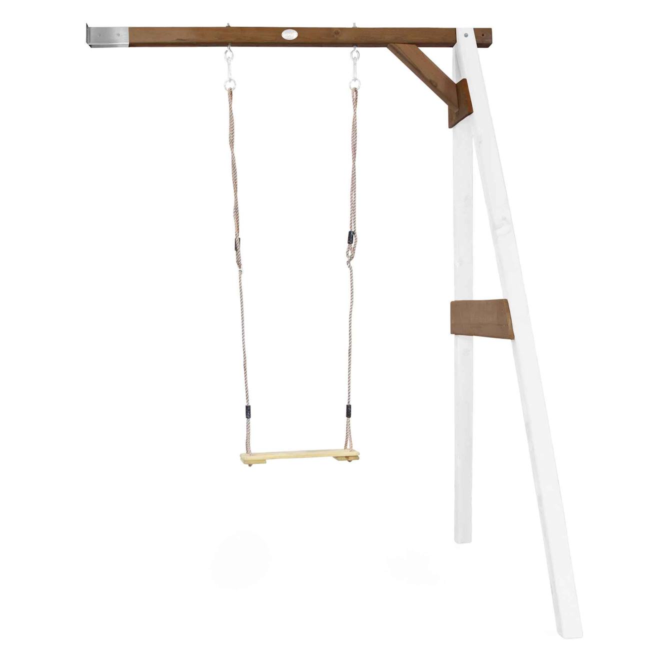 Portique En Bois Avec Balançoire Siège Nid Rond Blanc/marron