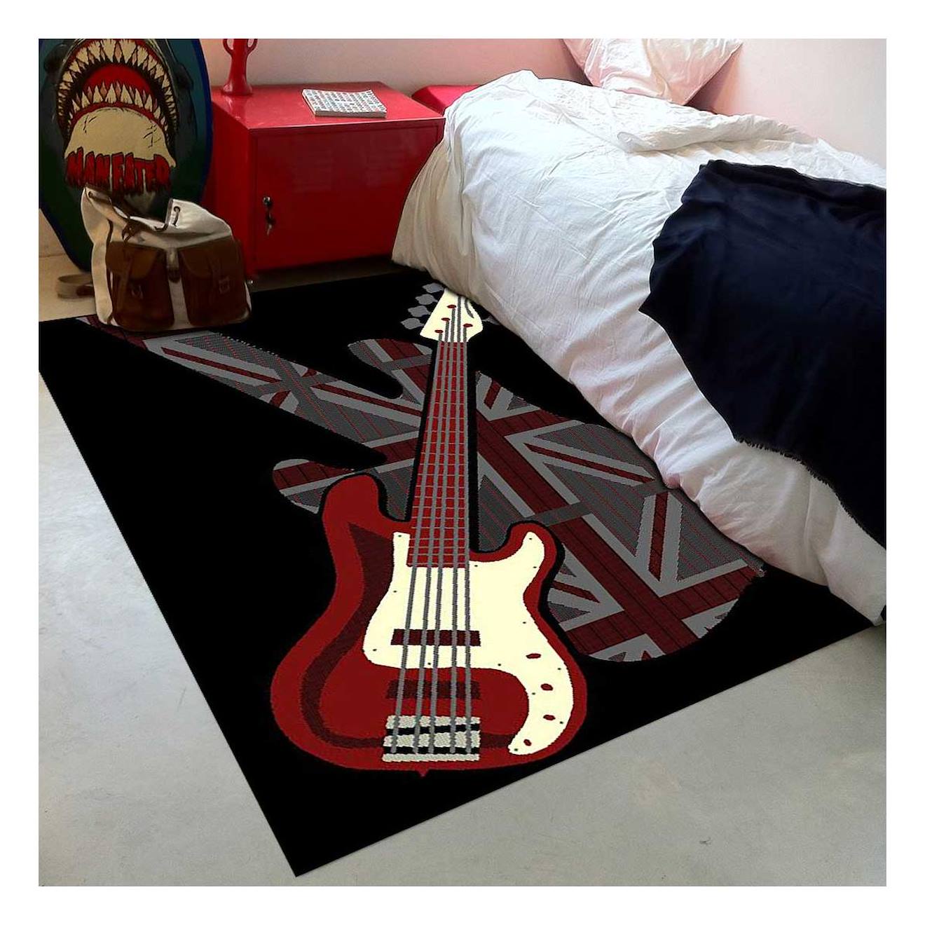 Tapis Enfant Tissé Guitare Noir