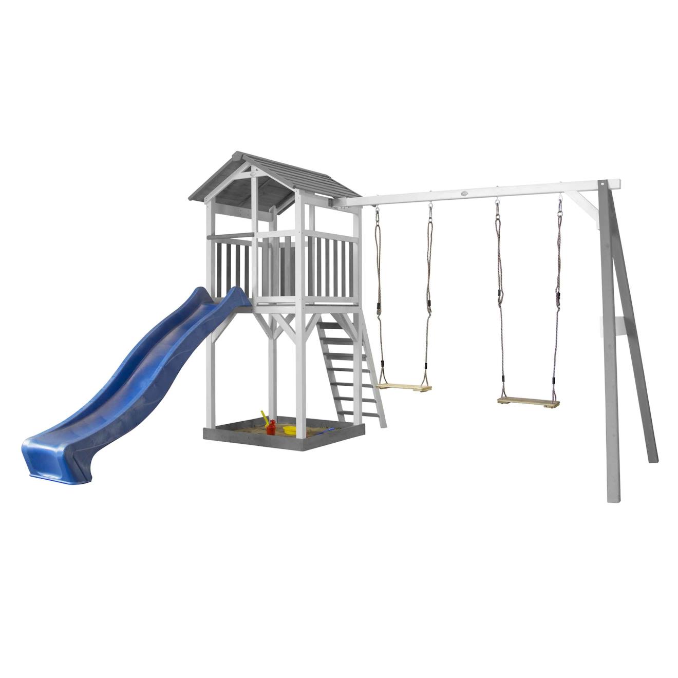 Aire De Jeux Avec 2 Balançoires Et Toboggan Bleu