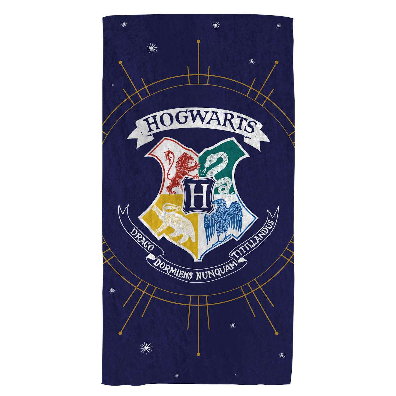 Serviette De Bain Et De Plage Imprimée 100% Coton, Harry Potter Poudlard Bleu Marine