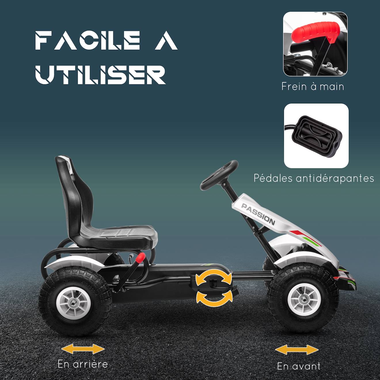 Go Kart à Pédales Lemodo - Enfant 4-6 Ans - Pneus Gonflables - Frein à Main - Avant/Arrière - Extérieur