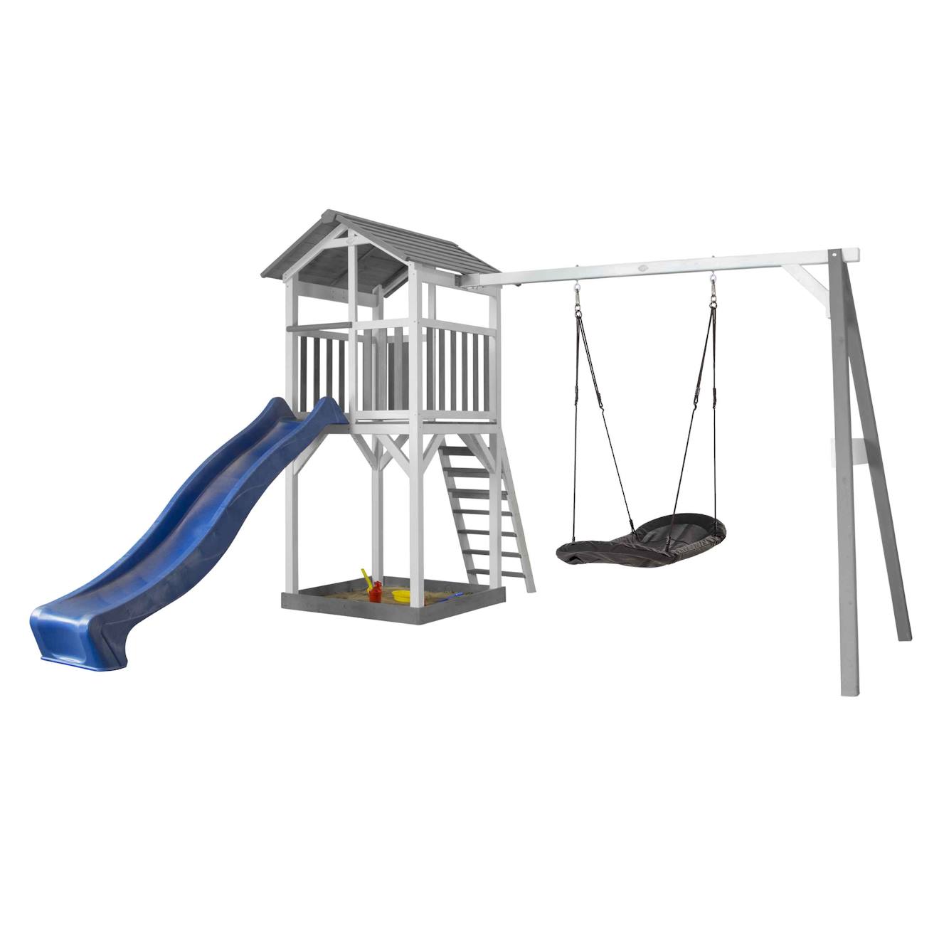 Aire De Jeu Avec 1 Balançoire Nid Ovale Et Toboggan Bleu