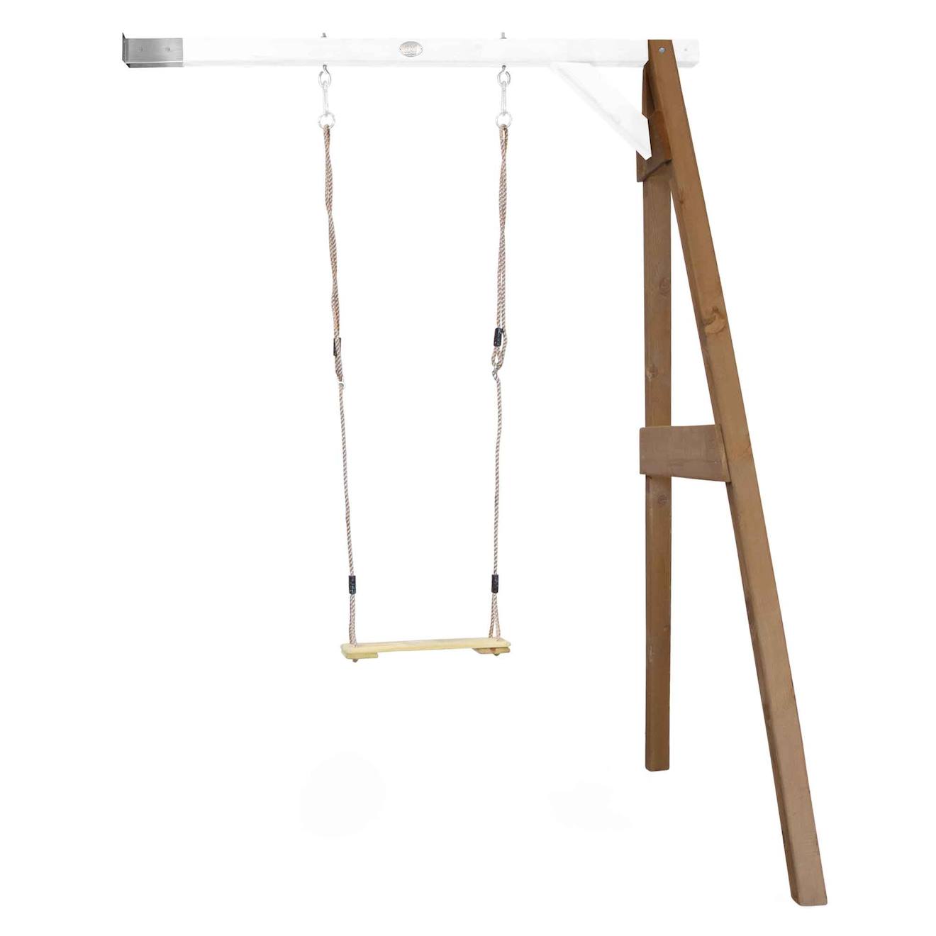 Portique En Bois Avec Balançoire Siège Nid Rond Marron/blanc